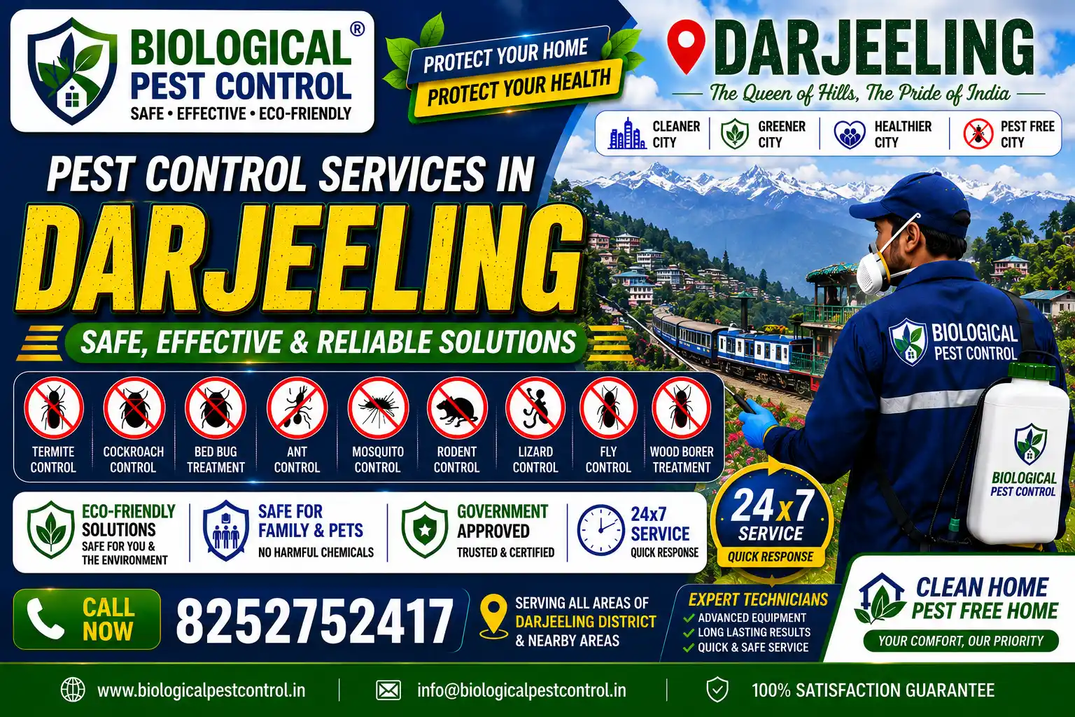 Looking for expert pest control in Darjeeling? Get professional solutions for termites, cockroaches, bed bugs, and wood borers. Eco-friendly treatments, fair pricing. Call 8252752417.