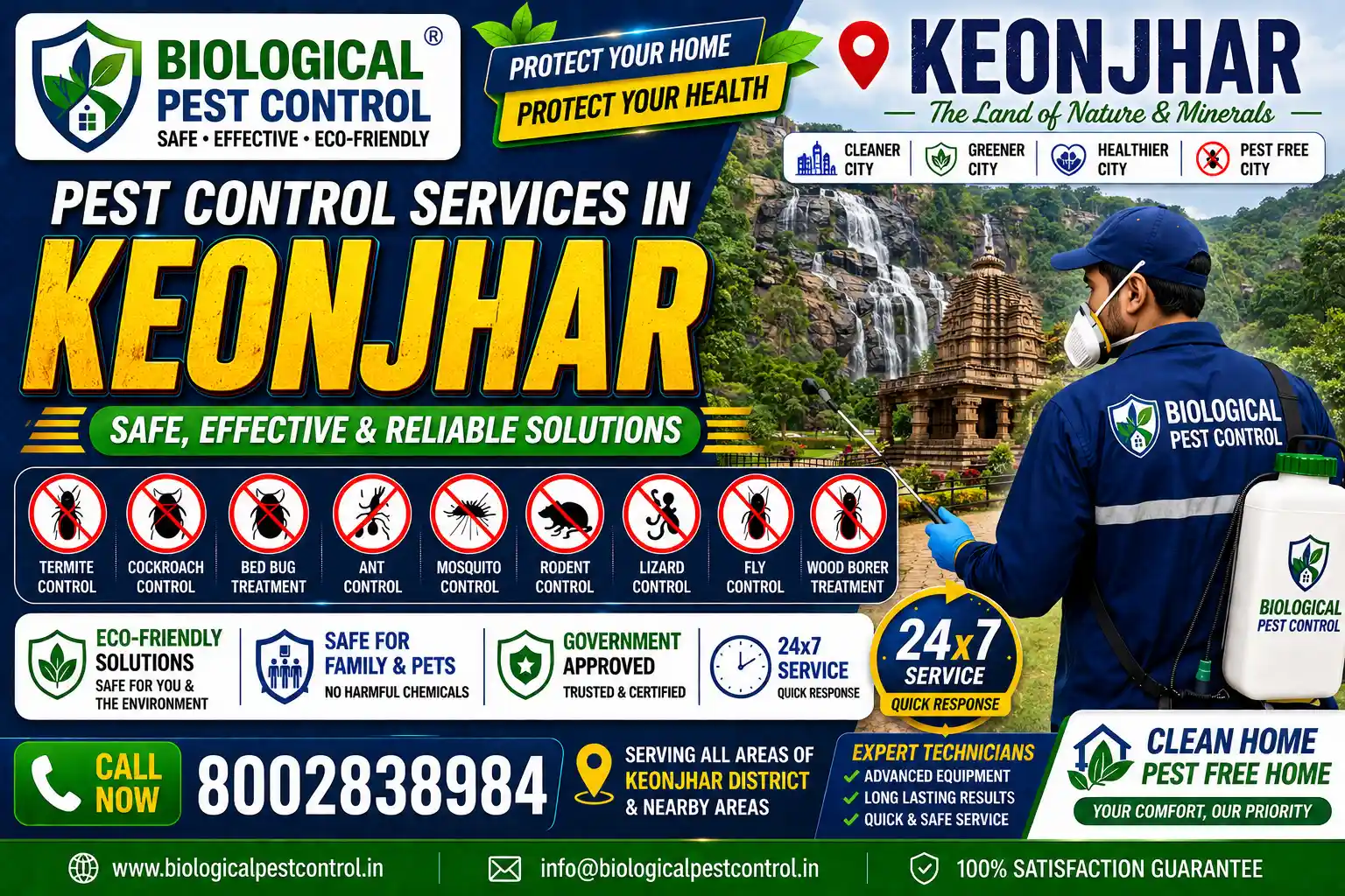 Best Pest Control in Keonjhar | Termite Control Services in Keonjhar | Biological Pest Control

Meta Description

Looking for trusted pest control in Keonjhar, Odisha? Biological Pest Control provides professional termite control, anti-termite treatment, cockroach control, bed bug treatment, rat control, mosquito control, spider control, and complete residential & commercial pest management in Keonjhar, Anandapur, Champua, Joda, Kendujhar Sadar, Patna, Ghatgaon, Telkoi, Banspal, Harichandanpur, Hatadihi, Jhumpura, Saharapada, and nearby areas.