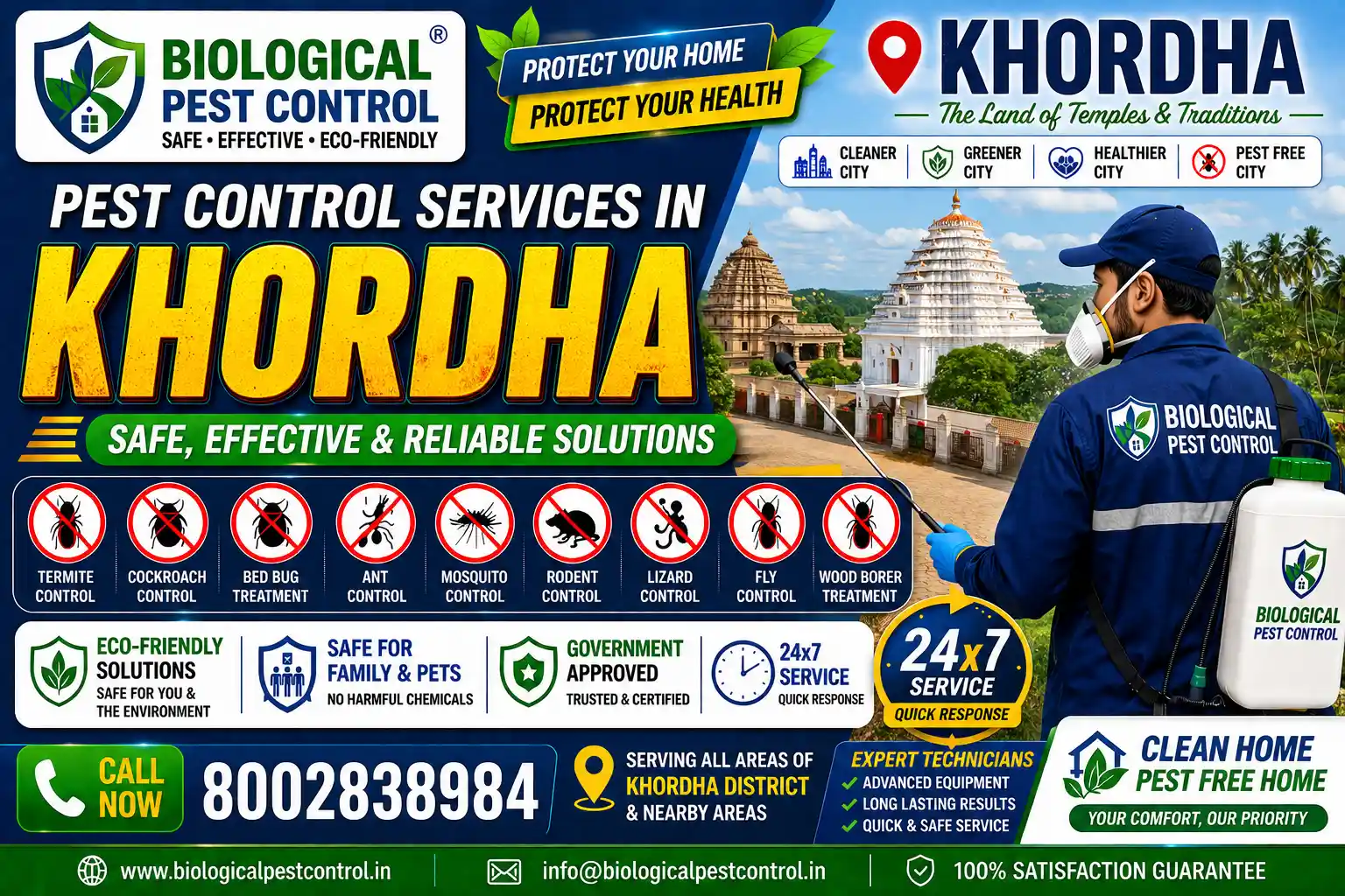Best Pest Control in Khordha | Termite Control Services in Khordha | Biological Pest Control

Meta Description

Looking for trusted pest control in Khordha, Odisha? Biological Pest Control offers professional termite control, anti-termite treatment, cockroach control, bed bug treatment, rat control, mosquito control, spider control, and complete residential & commercial pest management in Bhubaneswar, Jatni, Khordha, Balianta, Balipatna, Banapur, Begunia, Bolagarh, Tangi, Chilika, and nearby areas.