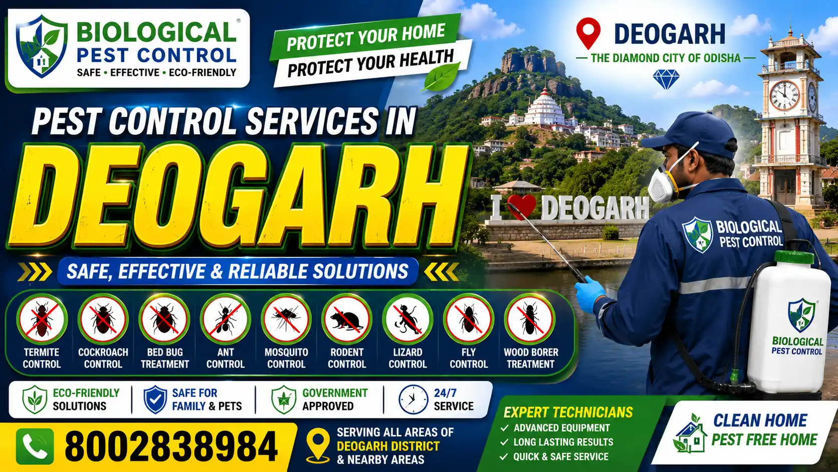 Best Pest Control in Deogarh | Termite Control Services in Deogarh | Biological Pest Control

Meta Description

Looking for reliable pest control in Deogarh, Odisha? Biological Pest Control provides termite control, anti-termite treatment, cockroach control, bed bug treatment, rat control, mosquito control, spider control, and complete residential & commercial pest control services in Deogarh, Barkote, Reamal, Tileibani, Purunagarh, and nearby areas.