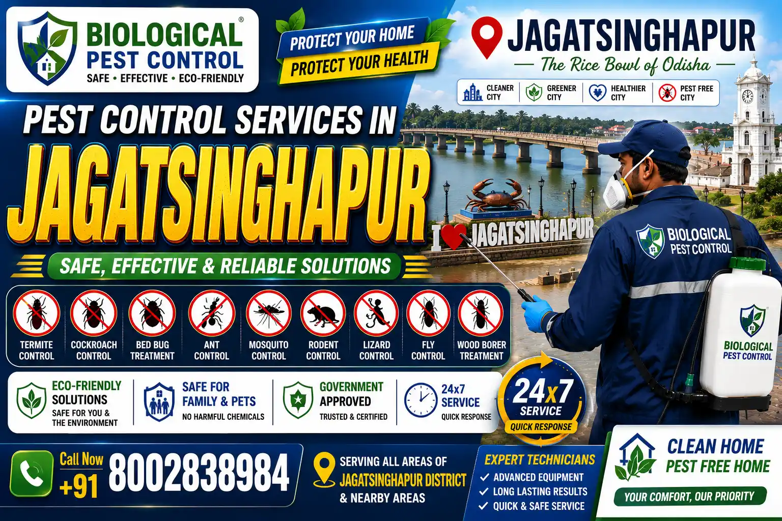 Best Pest Control in Jagatsinghpur | Termite Control Services in Jagatsinghpur | Biological Pest Control

Meta Description

Looking for trusted pest control in Jagatsinghpur, Odisha? Biological Pest Control provides termite control, anti-termite treatment, cockroach control, bed bug treatment, rat control, mosquito control, spider control, and complete residential & commercial pest management in Jagatsinghpur, Paradip, Kujang, Erasama, Tirtol, Balikuda, Biridi, Raghunathpur, Naugaon, and nearby areas.