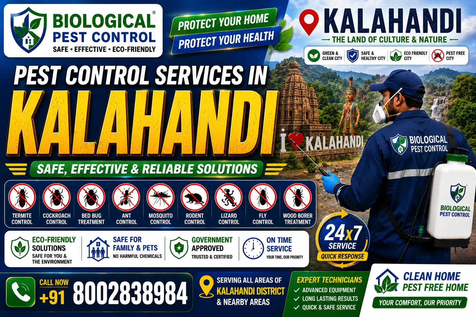 Best Pest Control in Kalahandi | Termite Control Services in Kalahandi | Biological Pest Control

Meta Description

Looking for trusted pest control in Kalahandi, Odisha? Biological Pest Control offers professional termite control, anti-termite treatment, cockroach control, bed bug treatment, rat control, mosquito control, spider control, and complete residential & commercial pest management in Bhawanipatna, Dharmagarh, Kesinga, Junagarh, Lanjigarh, Jaipatna, Narla, Golamunda, Koksara, and across Kalahandi district.
